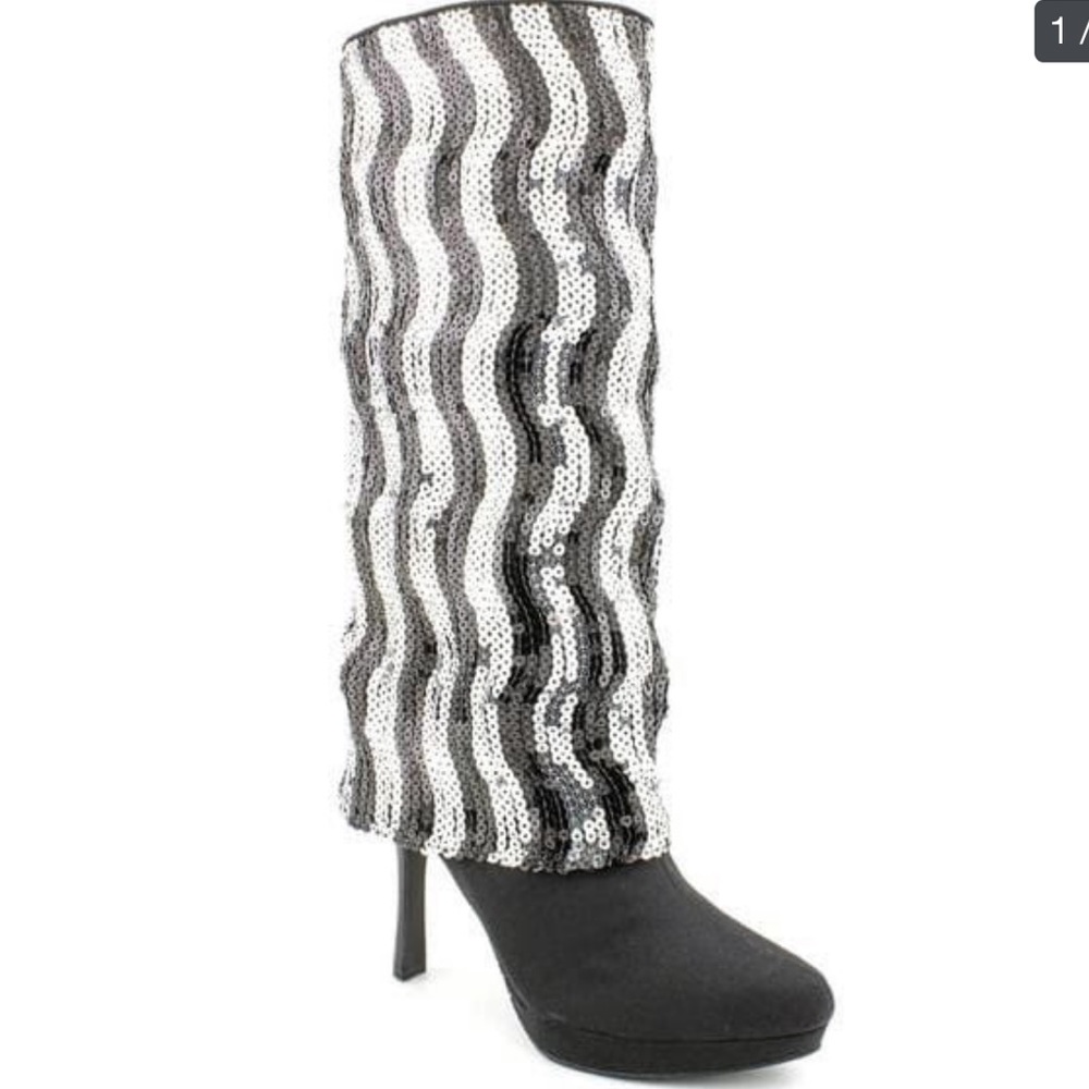 Nina Black Satin with Sequins Boots